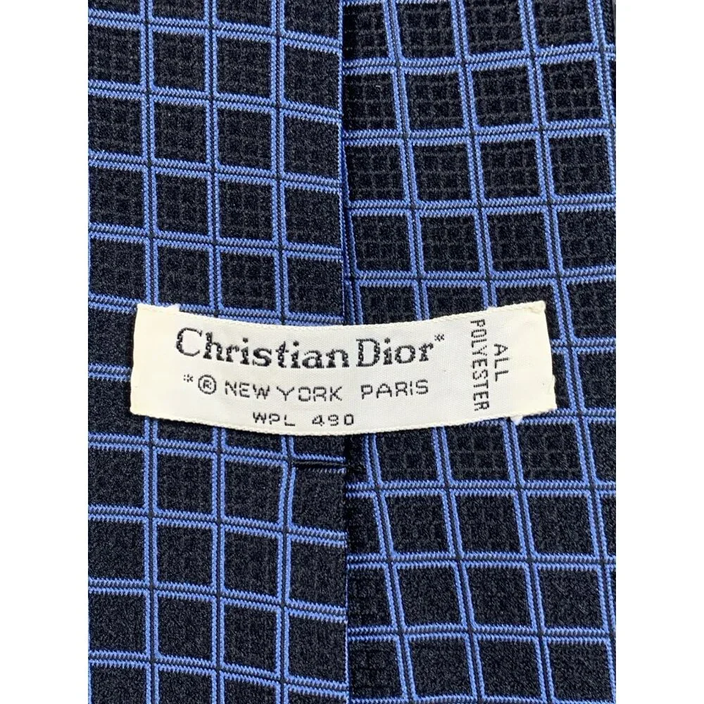 Christian Dior Men's Necktie Blue Black Textured Geometric All Polyester - Picture 3 of 3